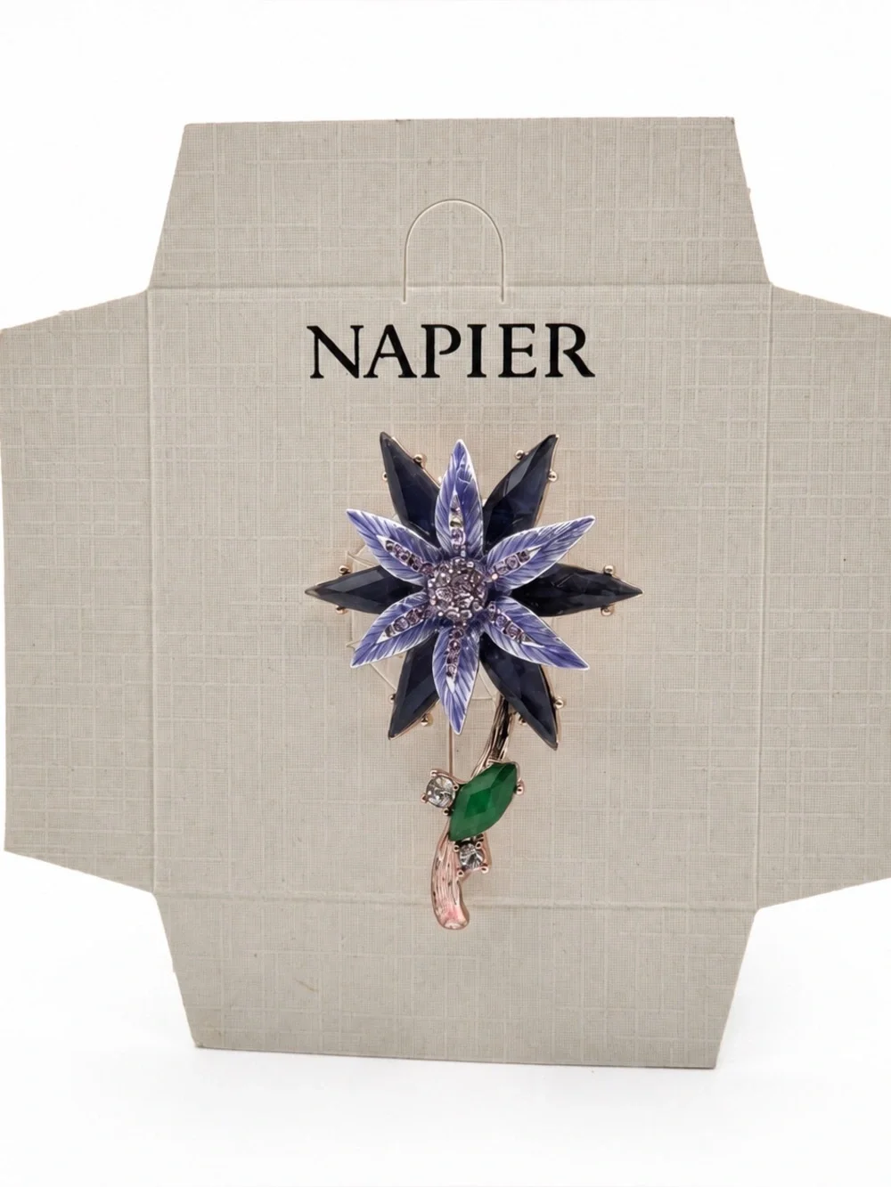 Napier Purple Crystal Flower Brooch Pin Vintage Style Floral Statement Jewelry - Picture 2 of 12